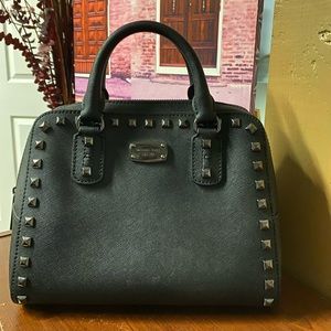 Michael Kors Saffiano Stud, black leather studded purse w/shoulder strap